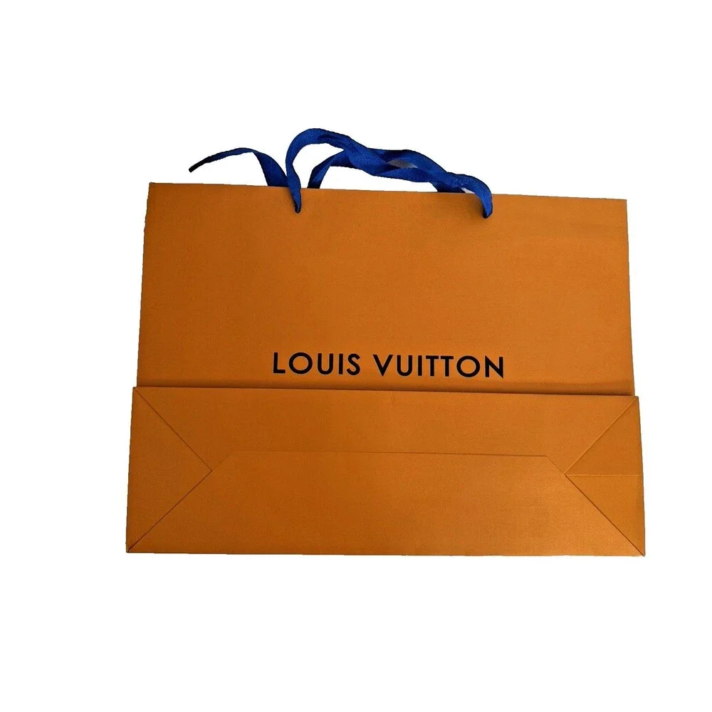 Louis Vuitton Large Orange Paper Shopping Gift Bag Blue Handles 17x12.25x5 LV